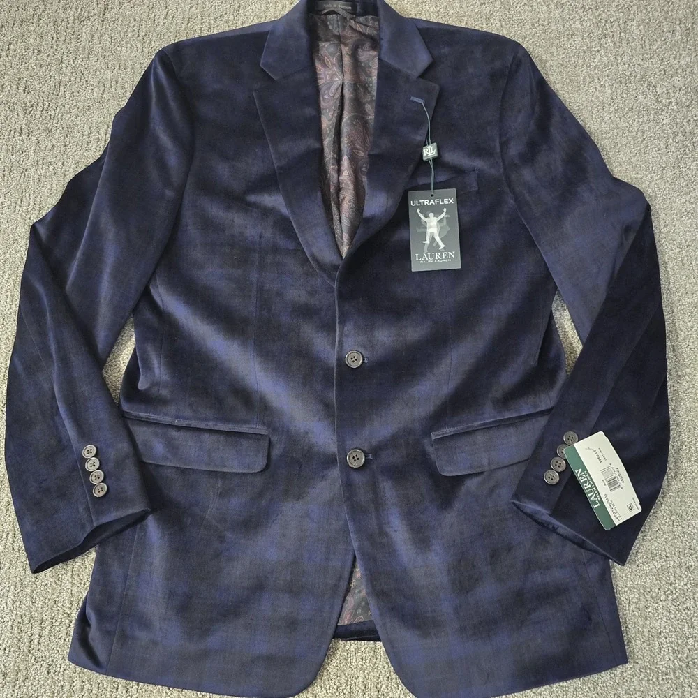 Lauren Ralph Lauren Lexington Sport Coat Mens 40L Ultraflex Velvet Plaid NWT‎